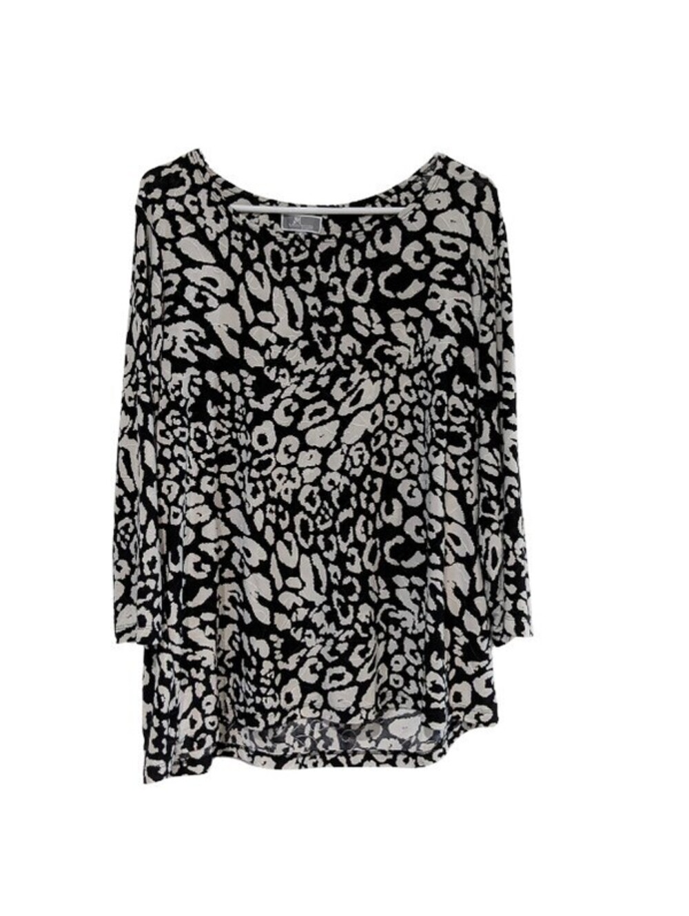 JM Collection Woman Animal Print Blouse, Black White, Plus Size 1X, 3/4 Sleeves